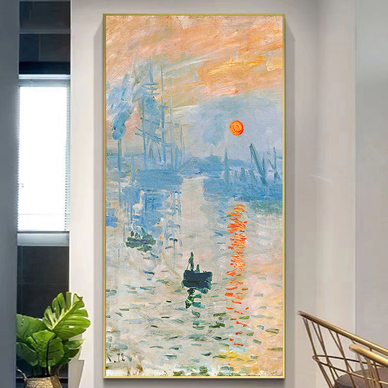Entrance Decorative Painting Oil Painting Vertical Version Monet Sunrise Corridor End Mural Floor Painting Entry Door Facing Wall Hanging Painting