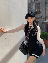 (today on) College Wind Two sets Girls feel small crowdWhite Shirt sweaters Knitted One-piece Dress Short winter