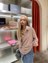 Today on] Pink long sleeve sunscreen wool needle shirt lazy loose slim POLO long sleeve