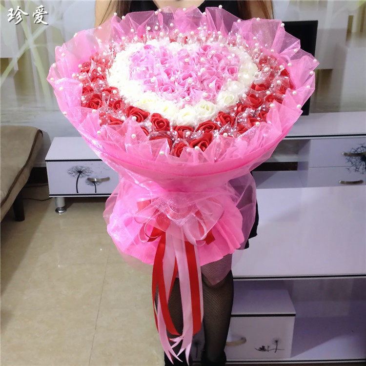 Simulation flowers 99 immortalized flowers Rose flower doll bouquet Plush toy doll flower bear bouquet gift box Tanabata