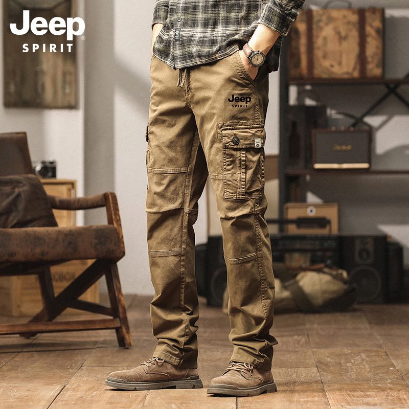 Jeep American Retro Pure Cotton Cargo Pants for Men, Loose Straight-Leg Versatile Outdoor Sports Multi-Pocket Casual Pants Jeep American Retro Pure Cotton Cargo Pants for Men, Loose Straight-Leg Versatile Outdoor Sports Multi-Pocket Casual Pants