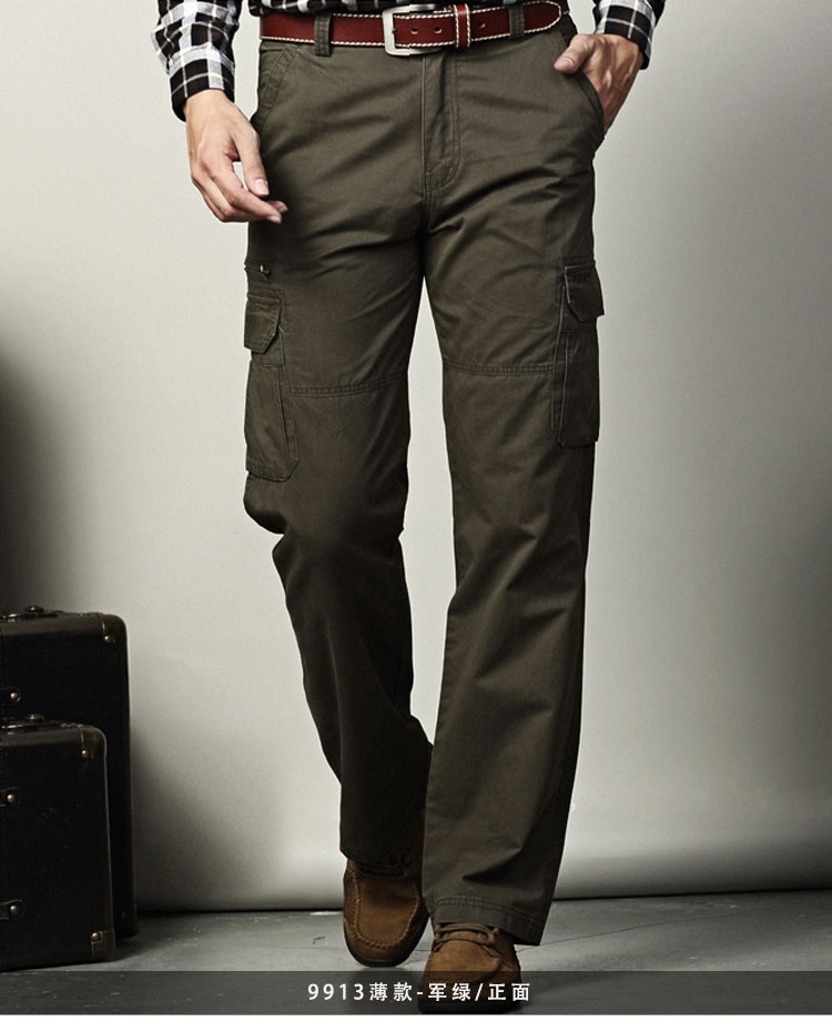 Mùa xuân và mùa hè kinh doanh bình thường quần nam quần cotton thẳng yếm kích thước lớn phần mỏng đa túi của nam giới quân sự quần quần jogger kaki nam