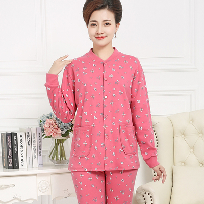 người trung niên và người già cardigan quần áo cotton mùa thu quần mùa thu phụ nữ lỏng lẻo trên ấm đồ lót mẹ mùa thu mỏng áo bộ