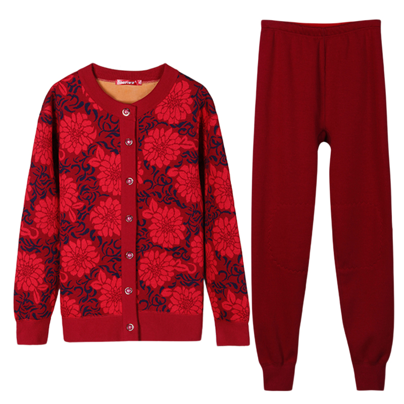 Elderly hot clothes on the breasted women plus velvet thickened winter mother cardigan this year red gift box fever pants