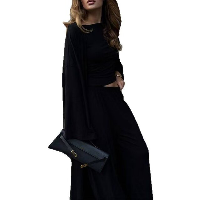 European and American Style New Long Cardigan, Long-Sleeved Top, and Long Pants Three-Piece Set