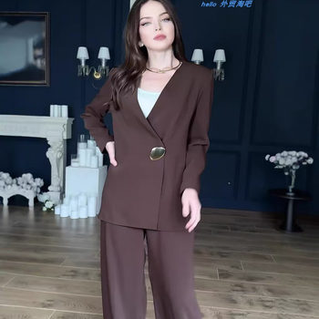 European and American New Fashion Long-Sleeved Suit Jacket Wide-Leg Pants Set