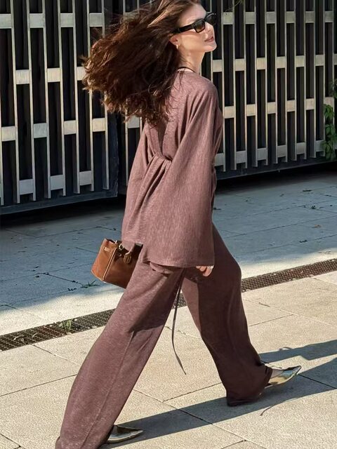 European and American New Style Loose Long-Sleeved Top and Pants Two-Piece Loungewear Set