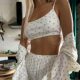 European and American style love printed pajamas, vest and trousers three-piece set Love three printed piece set
