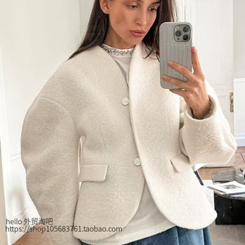 European and American Style New Fashion Loose Casual Woolen Short Jacket Loose Cardigan Jacket Top