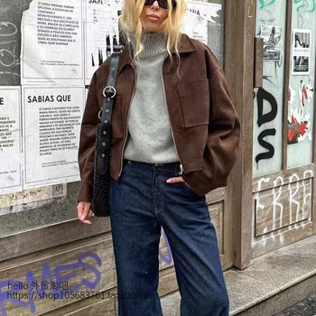 European and American Style New Fashion Loose Lapel Long-Sleeve Short Zipper Jacket Coat