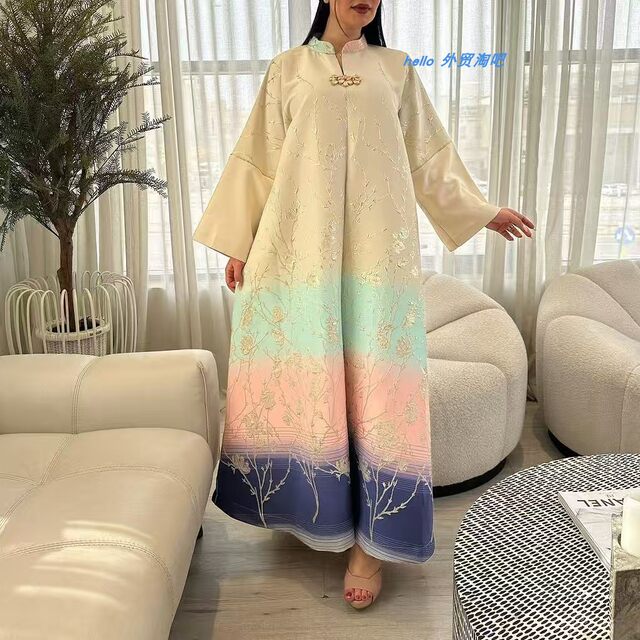 New Style Middle Eastern Arabic Dress, Fashionable Jacquard Gradient Robe