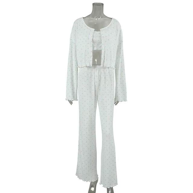 European and American Style Heart Print Top, Underwear, and Long Pants Three-Piece Set Printed Three Piece Home Suit