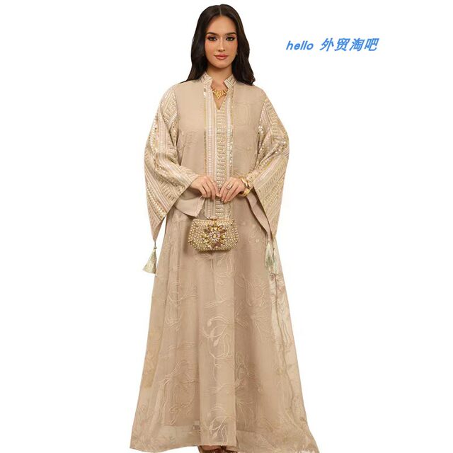New Middle Eastern Embroidered Sequin Robe Ethnic Style Tassel Dress Embroidered Sequin Dress