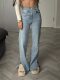 European and American Style Fashion Casual Irregular Waist Design Jeans with Slit Flared Pants Denim Casual Pants