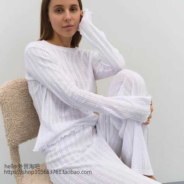 European and American Style Ruffled Knit Loose Comfortable Top and Pants Set Loungewear Set