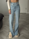 European and American Style Fashion Casual Irregular Waist Design Jeans with Slit Flared Pants Denim Casual Pants