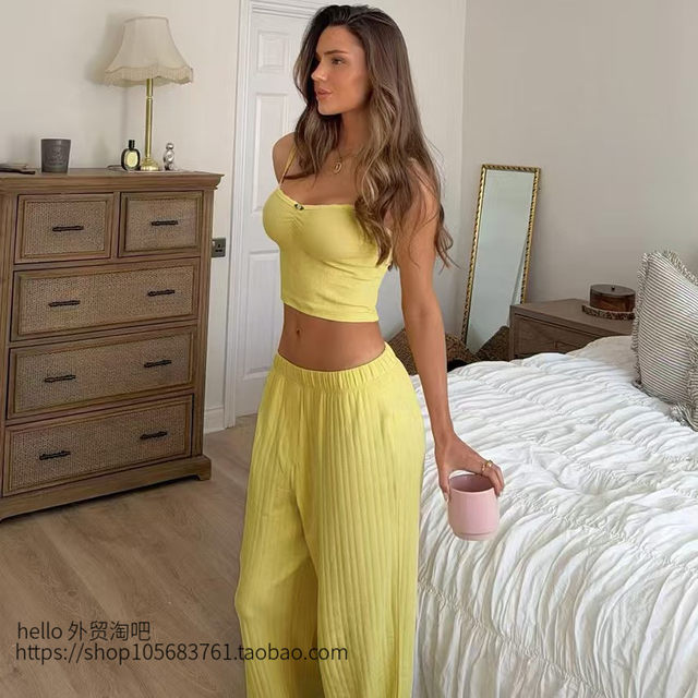 European and American New Fashion Solid Color Sexy Camisole and Pants Loungewear Set Vest and Pants Set