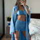 European and American Style Long-Sleeved Cardigan, Sexy Tank Top, Shorts Three-Piece Home Suit