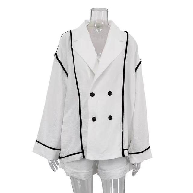 European and American style loose lapel cardigan top and lace-up shorts two-piece set Loose top and shorts set