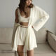 European and American Long-Sleeved Nightgown, Underwear, Shorts, Casual Three-Piece Set