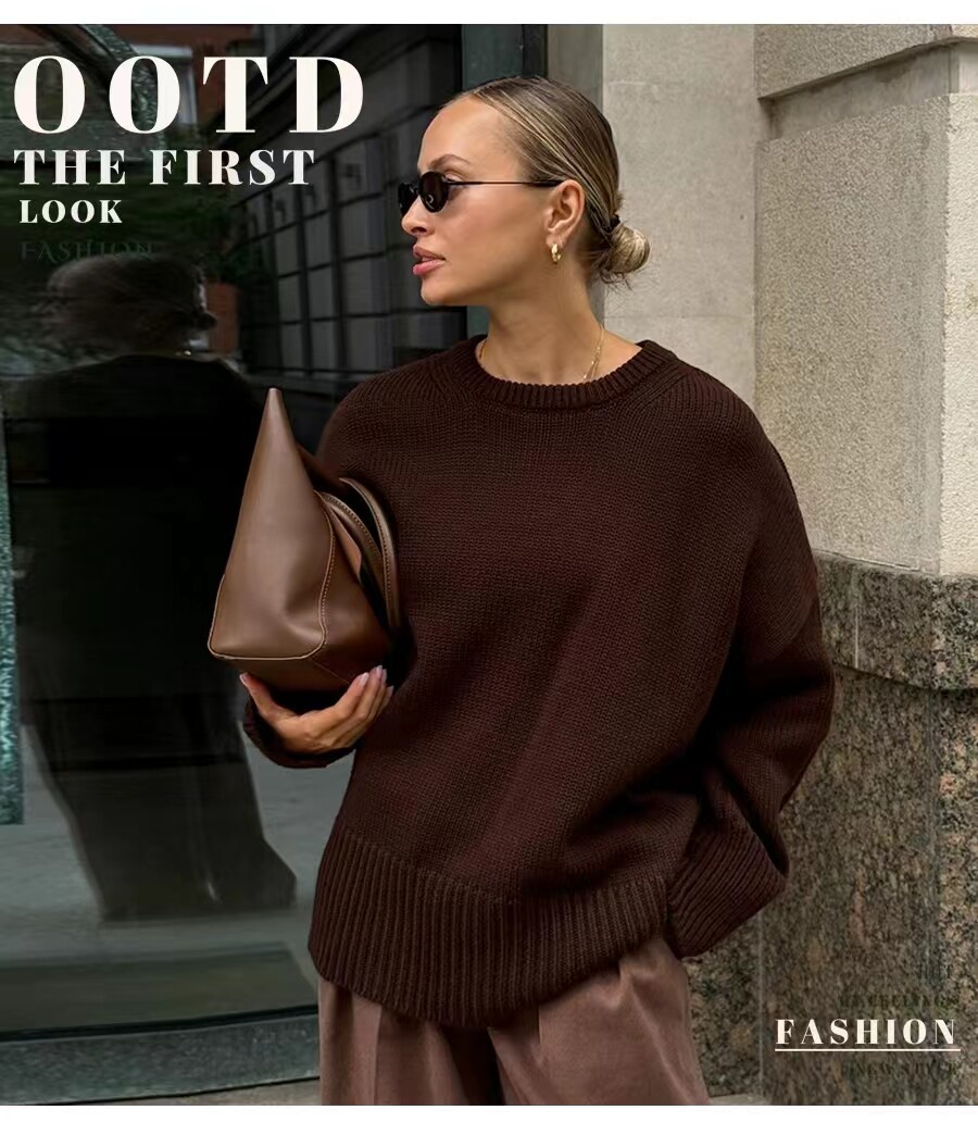 Crewneck knit sweater solid color casual round neck top - Product image 7