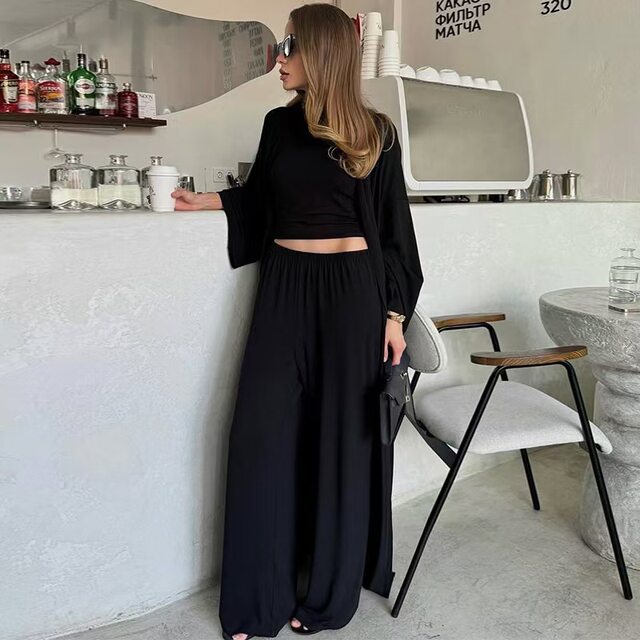 European and American Style New Long Cardigan, Long-Sleeved Top, and Long Pants Three-Piece Set