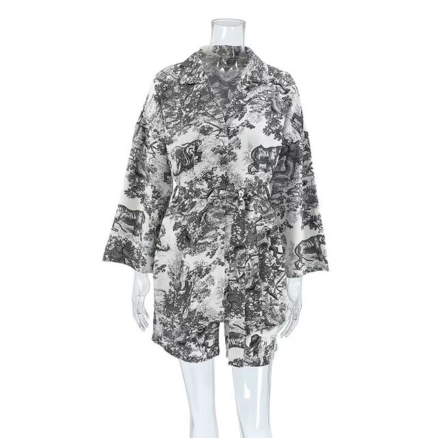 Printed Lace up Top and Shorts Set