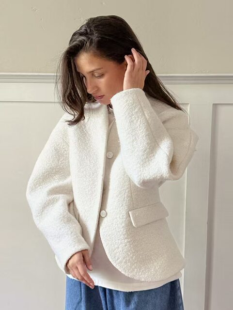 European and American Style New Fashion Loose Casual Woolen Short Jacket Loose Cardigan Jacket Top