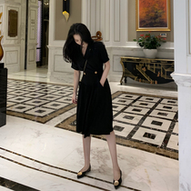 Herbenwind small black dress French style retro suit one-piece dress for waist display slim senior temperament v collar dress Children Summer