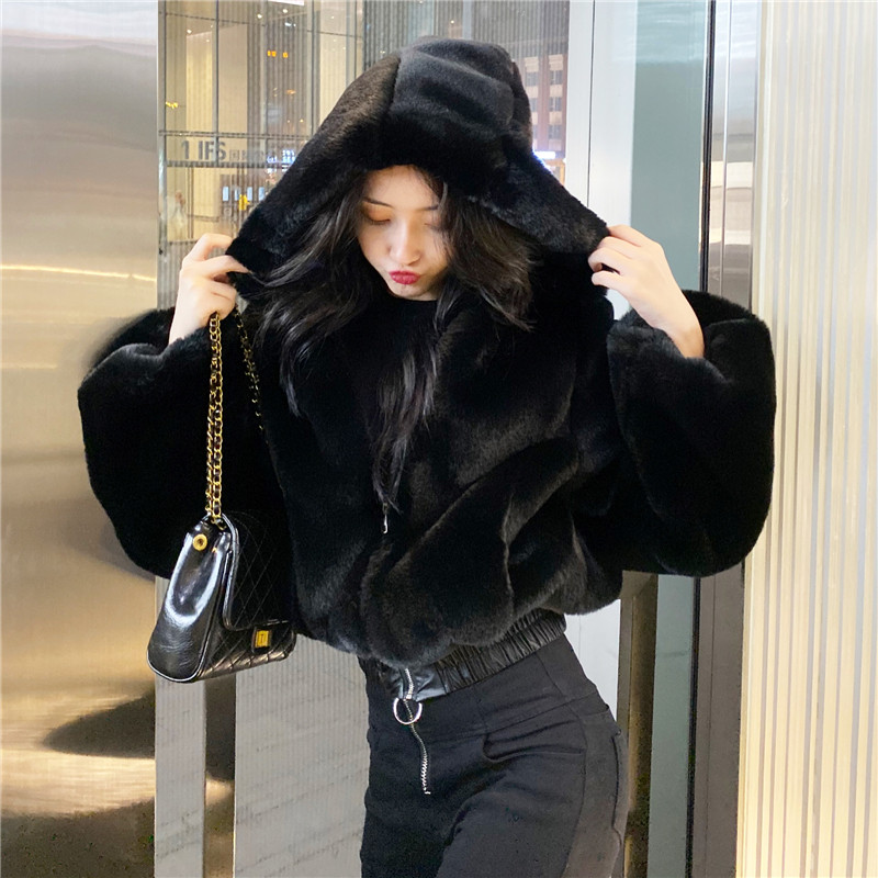 Winter net red short chic salt lamb wool coat plush fleece hooded thick cotton T female ins tide vibrato