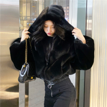 Winter net red short chic salt system lamb wool jacket plush suede suede with cap thickened necropolis tremor