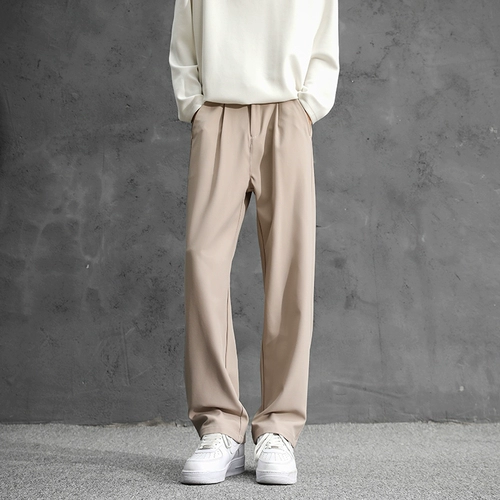 Черные штаны, летний шелковый костюм, свободный прямой крой, изысканный стиль, в американском стиле, высокая талия