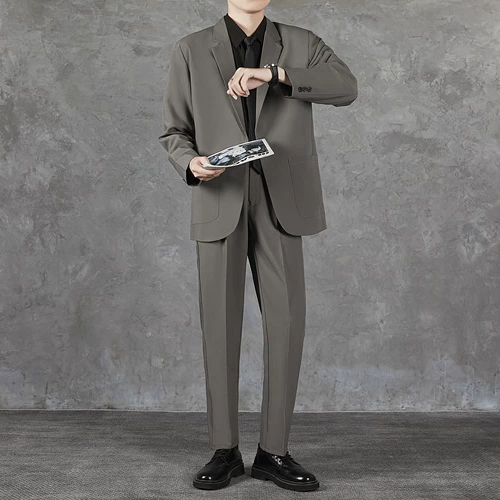 Костюм, штаны, комплект, пиджак классического кроя, свободный прямой крой, изысканный стиль, в корейском стиле