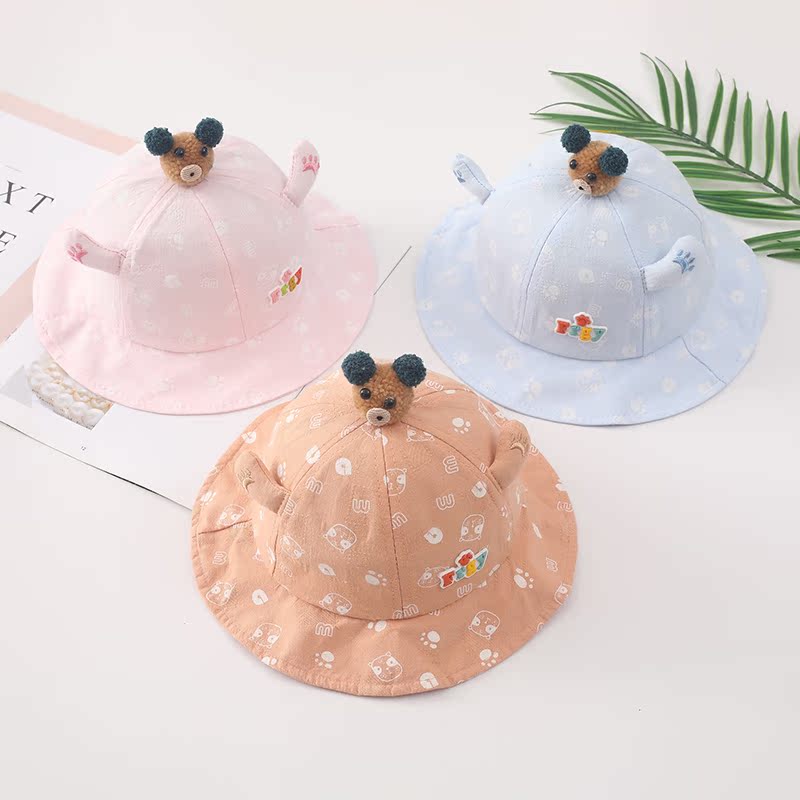 Baby fisherman's hat spring and autumn boys and girls 1-3 years old sun hat bear cartoon animal cute baby basin hat