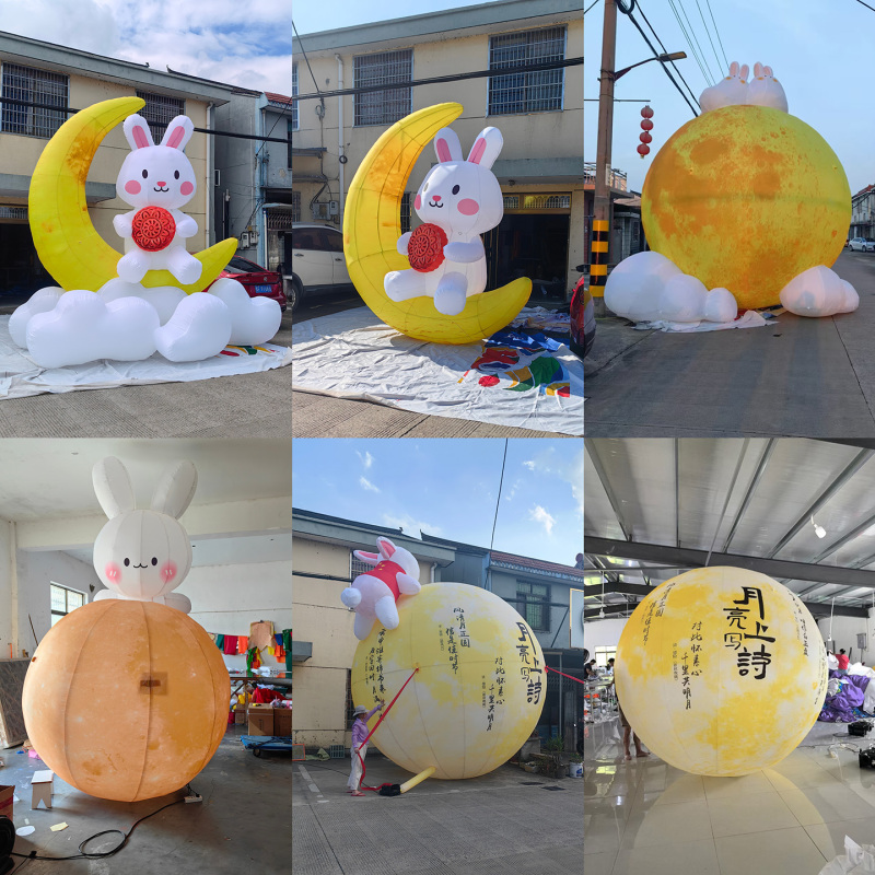 Mid-Autumn Festival Large-Scale Glowing Inflatable Moon and Earth Astronaut Models, Lunar Rabbit and Astronaut Decorations