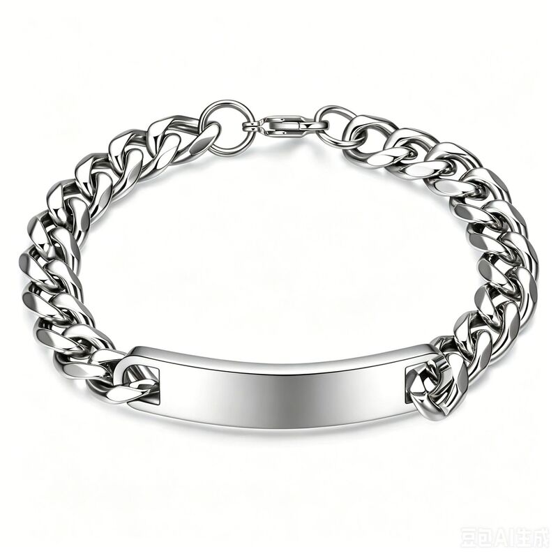 2026 European and American Cross-Border Hot-Selling Stainless Steel Id Tag Bracelet for Men, Hip-Hop Cuban Chain Bracelet with Six-Sided Polished Chain