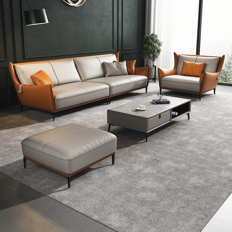 Office sofa leather Italian light luxury simple modern furniture business reception room reception area three-person combination