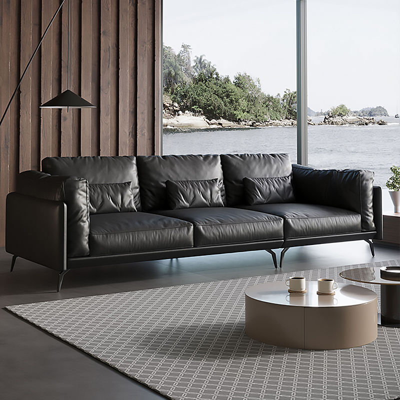 Willy-style minimalist real leather sofa Modern minimalist Business Guests District Office Reception room Straight-row trio Portfolios-Taobao