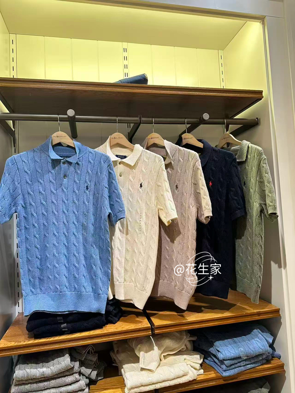【National Trend】 American and Japanese Style Ralph Lauren Cable Knit Short-Sleeve Polo Shirt for Men, Navy Blue, White 【National Trend】 American and Japanese Style Ralph Lauren Cable Knit Short-Sleeve Polo Shirt for Men, Navy Blue, White