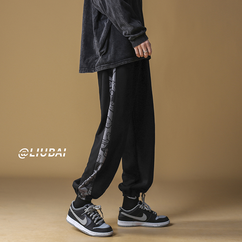 Black sweatpants men spring ins trend handsome versatile casual trousers loose leggings sweatpants boys pants