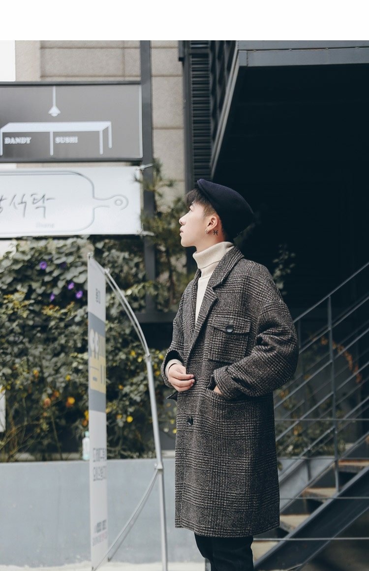 仔 艺 男 xu hướng áo len nam dài mùa đông áo khoác kẻ sọc mới cho nam áo len nam
