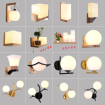  Glass ball wall lamp Bedroom bedside Living room aisle Study Simple personality creative Japanese wood wall lamp