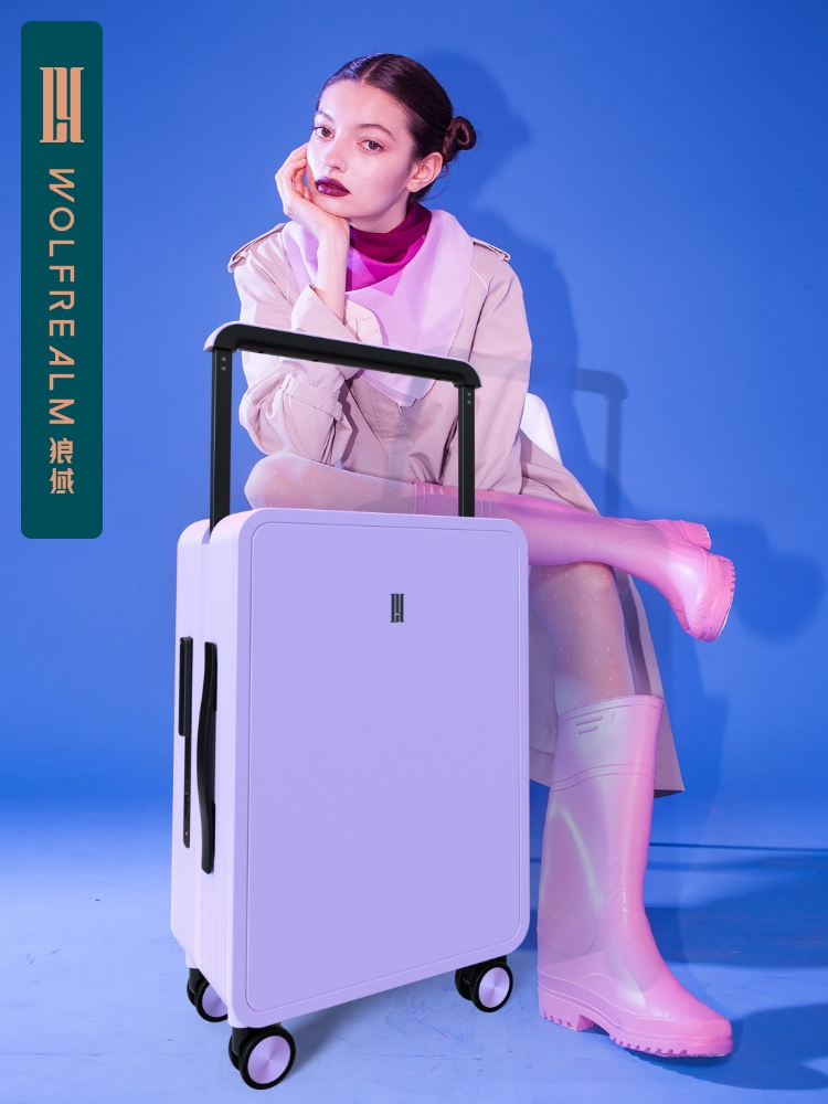 Wolf domain high color luggage woman Macarron color 20 inch wide - pull rod suitcase silent boarding box