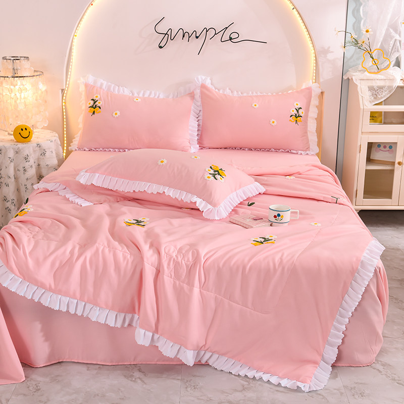 Summer cool refreshing washed cotton four-piece set of pure cotton double-sided thin quilt double bed single bed cover air conditioning quilt kapple