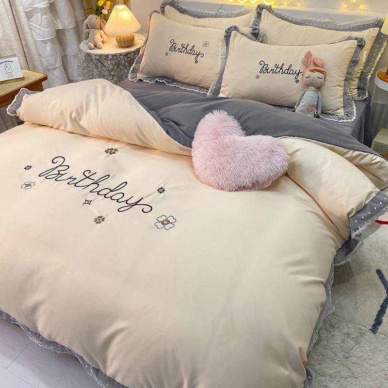 Spring/summer new cotton cotton bed skirt four-piece set princess style bedspread sheet duvet cover girl heart bedding