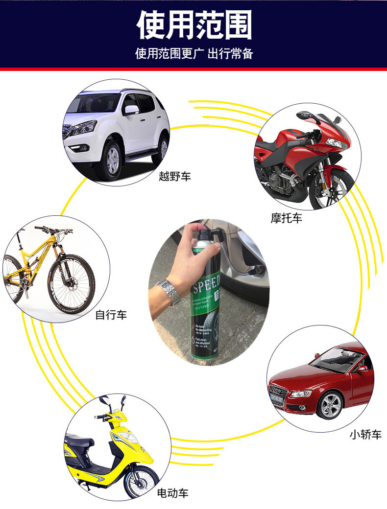 汽车摩托车真空轮胎自动充气补胎液补漏剂自补液一瓶补一胎650ml
