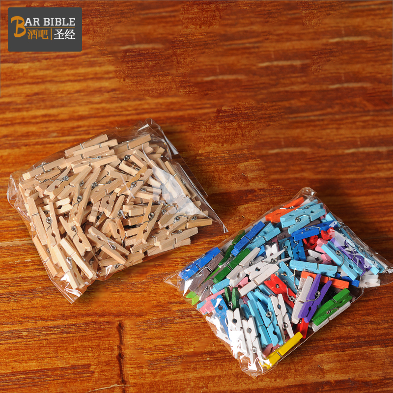 Bar Cocktail Decoration Small Clips Colorful Wooden Clips Cocktail Decoration Clips Natural Wood Clips Photo Clips 100 Pieces
