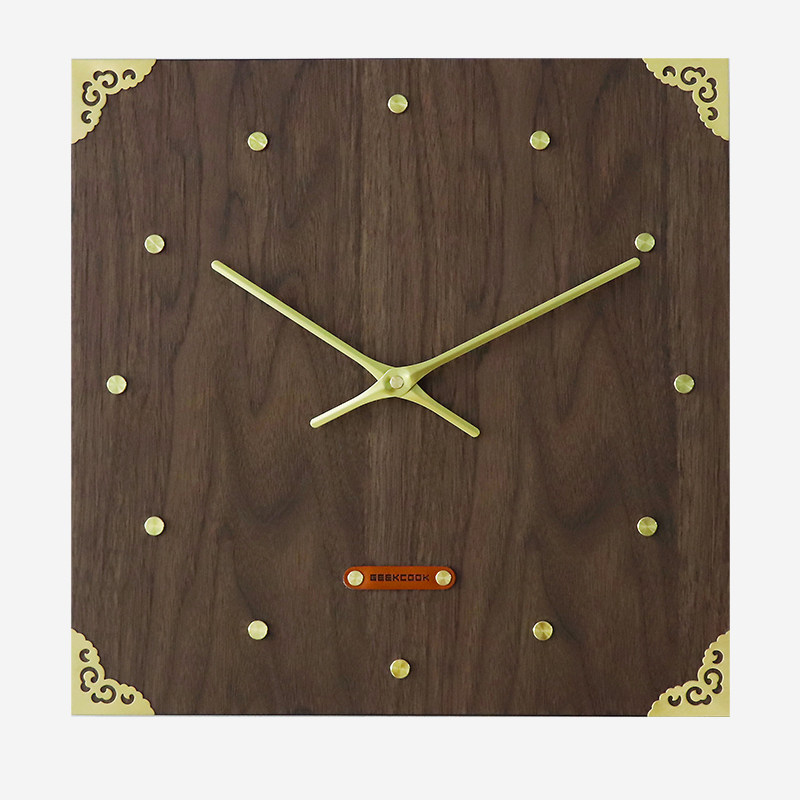 Geek library Chinese wall clock silent living room quartz clock Creative art clock Household wooden clock Retro hanging watch