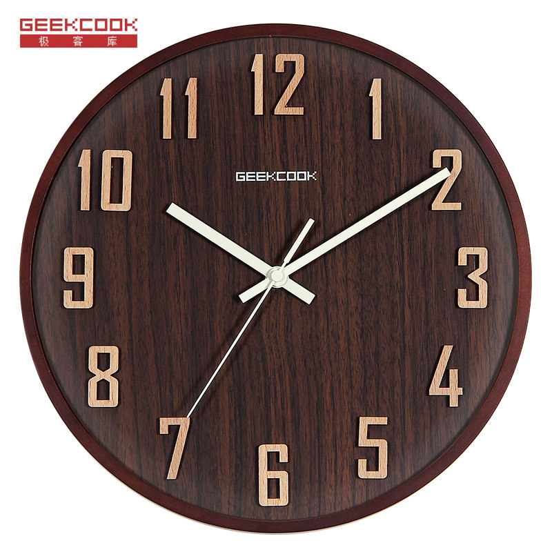 geekcook Chinese solid wood wall clock mute bedroom quartz clock dining table table living room vintage home clock