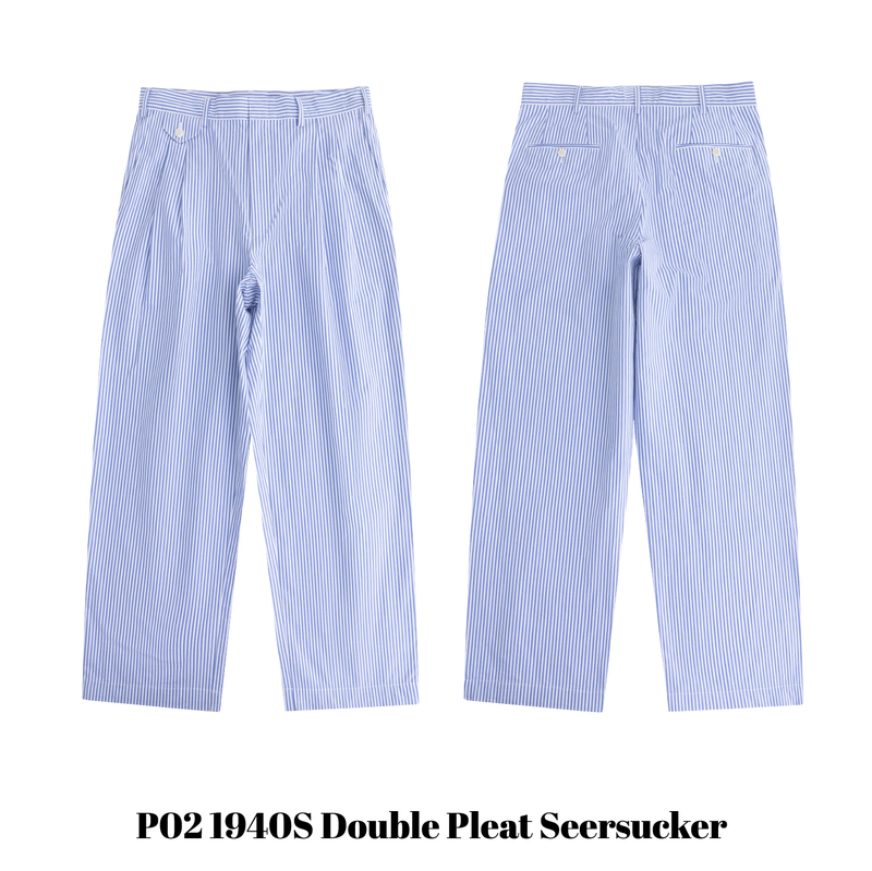 Seersucker P02 Seersucker Blue and White Stripesd Seersucker Double Pleated Peach Heart Casual Pants Ami Khaki